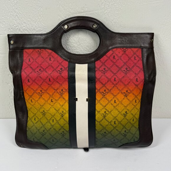 Y2K L.A.M.B. Carlisle Rasta Ombre Foldover Clutch Canvas Leather Trim - Picture 6 of 14